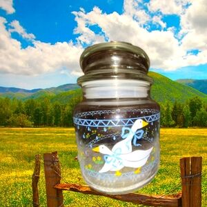 Vintage Anchor Hocking County Goose Painted Lidded Canister/ Candy Jar
